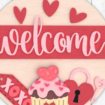 Intra απο ξύλο plywood 3mm-4mm πάχος – Σημάδι καλωσορίσματος Αγίου Βαλεντίνου με Cupcake Δίασταση  20x20 cm INTRAFABR-110274078 - Image 1