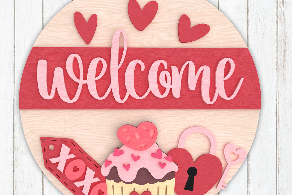 Intra απο ξύλο plywood 3mm-4mm πάχος – Σημάδι καλωσορίσματος Αγίου Βαλεντίνου με Cupcake Δίασταση  20x20 cm INTRAFABR-110274078