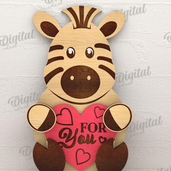 Intra απο ξύλο plywood 3mm-4mm πάχος – Valentine Zebra με καρδιάς Δίασταση  20x20 cm INTRAFABR-114206304 - Image 1