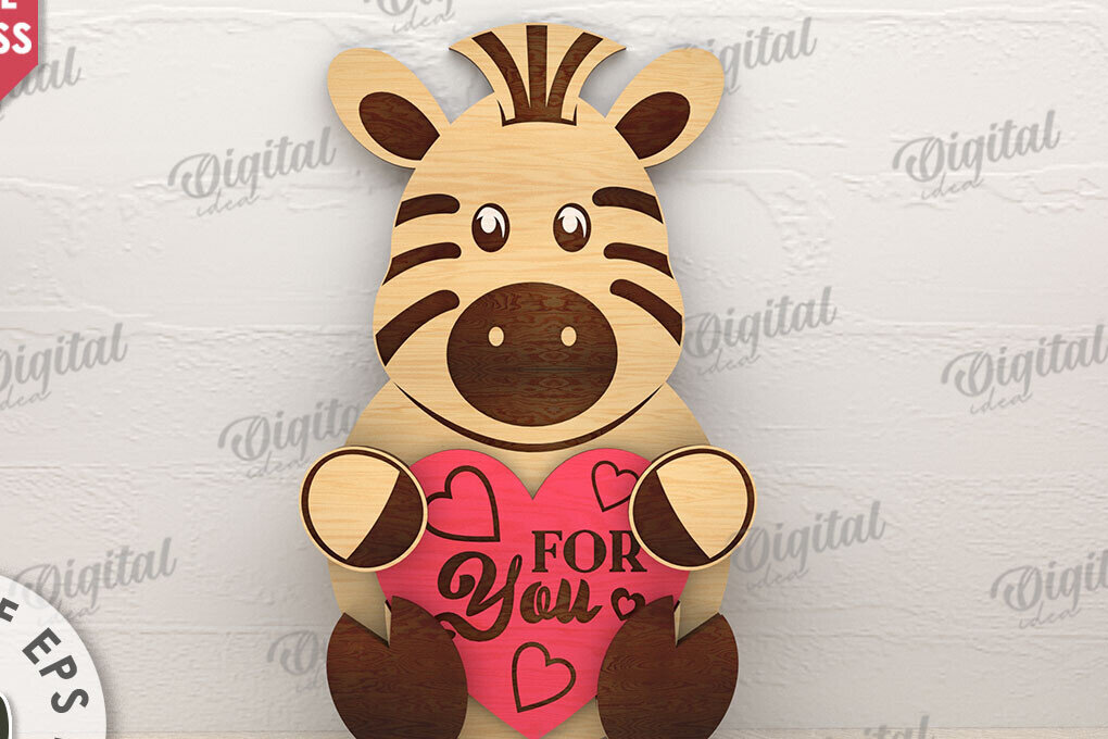 Intra απο ξύλο plywood 3mm-4mm πάχος – Valentine Zebra με καρδιάς Δίασταση  20x20 cm INTRAFABR-114206304