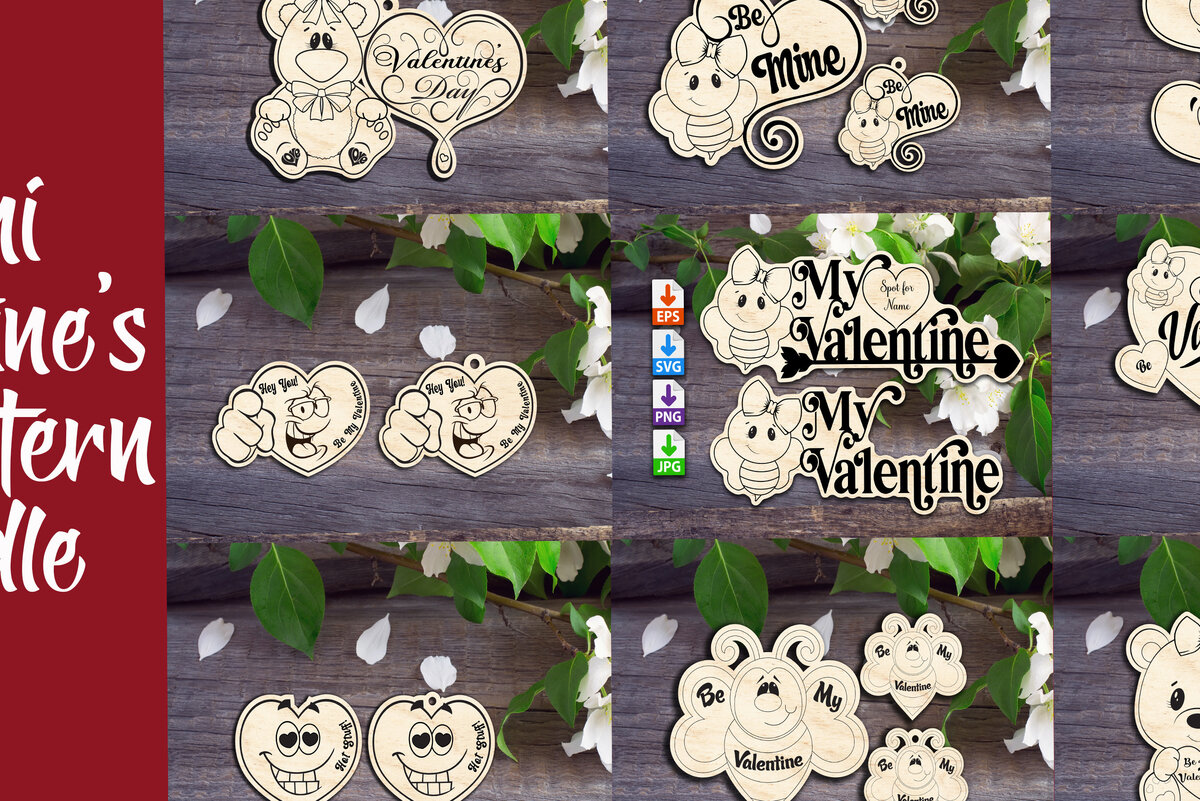 Intra απο ξύλο plywood 3mm-4mm πάχος – Μίνι πακέτο Valentines 14 Pattern Δίασταση  20x20 cm INTRAFABR-56735557