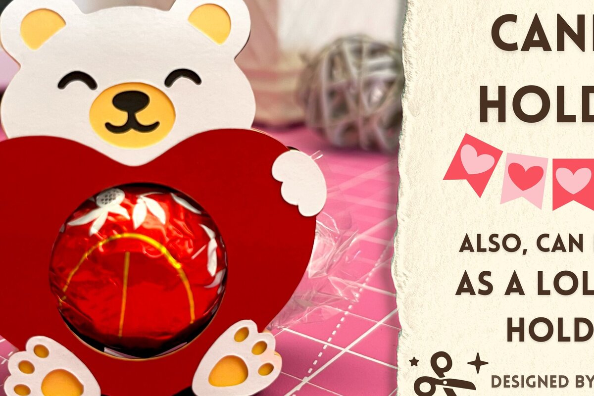 Intra απο ξύλο plywood 3mm-4mm πάχος – Αρκούδα Αγίου Βαλεντίνου με θήκη καραμέλας καρδιάς Δίασταση  20x20 cm INTRAFABR-90767005