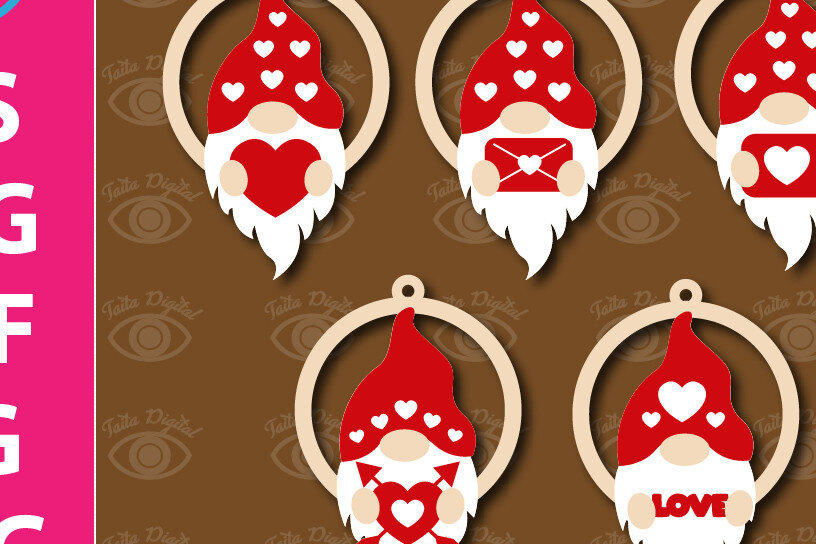 Intra απο ξύλο plywood 3mm-4mm πάχος – Πακέτο με χαριτωμένα σκουλαρίκια Gnome του Αγίου Βαλεντίνου Δίασταση  5x5 cm INTRAFABR-56648170