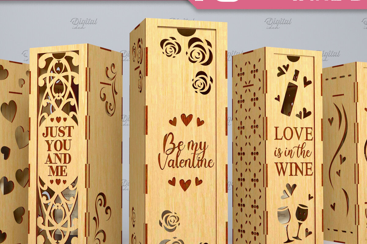 Intra απο ξύλο plywood 3mm-4mm πάχος – Πακέτο 3D Wine Box για την Ημέρα του Αγίου Βαλεντίνου Δίασταση  20x20 cm INTRAFABR-84510885