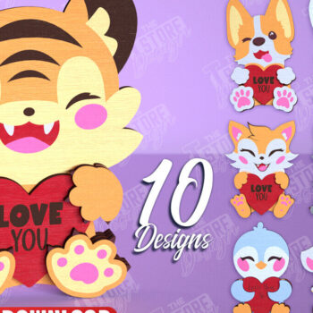 Intra απο ξύλο plywood 3mm-4mm πάχος – Πακέτο ζώων για την Ημέρα του Αγίου Βαλεντίνου | Δώρο Δίασταση  20x20 cm INTRAFABR-113529516 - Image 1