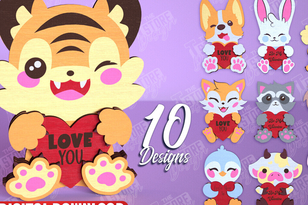 Intra απο ξύλο plywood 3mm-4mm πάχος – Πακέτο ζώων για την Ημέρα του Αγίου Βαλεντίνου | Δώρο Δίασταση  20x20 cm INTRAFABR-113529516