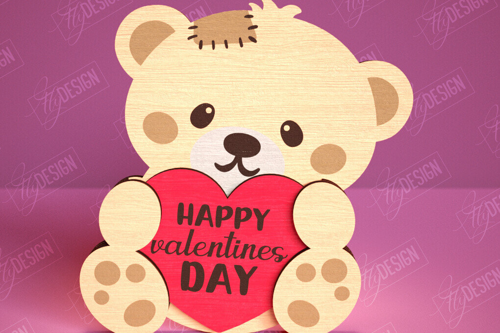 Intra απο ξύλο plywood 3mm-4mm πάχος – Αρκούδα του Αγίου Βαλεντίνου | Ρομαντικό δώρο Δίασταση  20x20 cm INTRAFABR-113577348