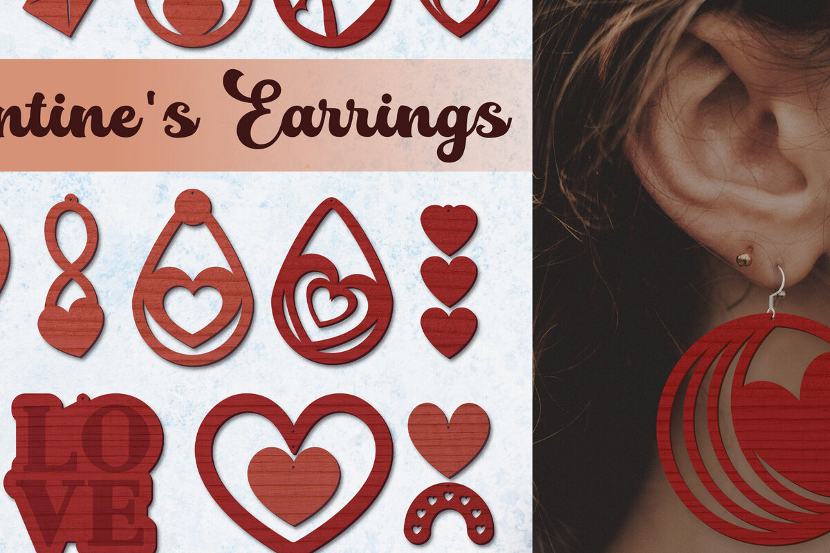 Intra απο ξύλο plywood 3mm-4mm πάχος – Σκουλαρίκια με δέσμη για την ημέρα του Αγίου Βαλεντίνου Δίασταση  5x5 cm INTRAFABR-88225161