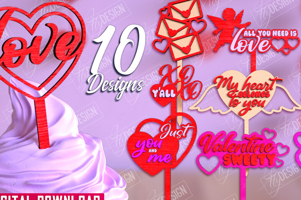 Intra απο ξύλο plywood 3mm-4mm πάχος – Πακέτο Cake Toppers Day του Αγίου Βαλεντίνου |CNC Δίασταση  20x20 cm INTRAFABR-110269493