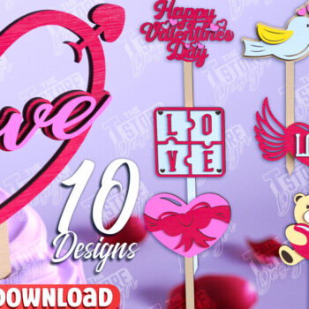 Intra απο ξύλο plywood 3mm-4mm πάχος – Πακέτο Cake Toppers Day του Αγίου Βαλεντίνου |CNC Δίασταση  20x20 cm INTRAFABR-110125636 - Image 1