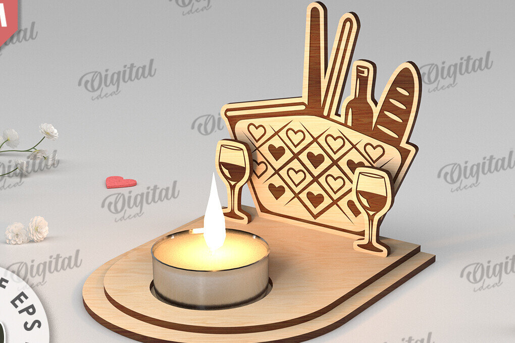 Intra απο ξύλο plywood 3mm-4mm πάχος – Κηροπήγιο για την Ημέρα του Αγίου Βαλεντίνου Δίασταση  20x20 cm INTRAFABR-113448975