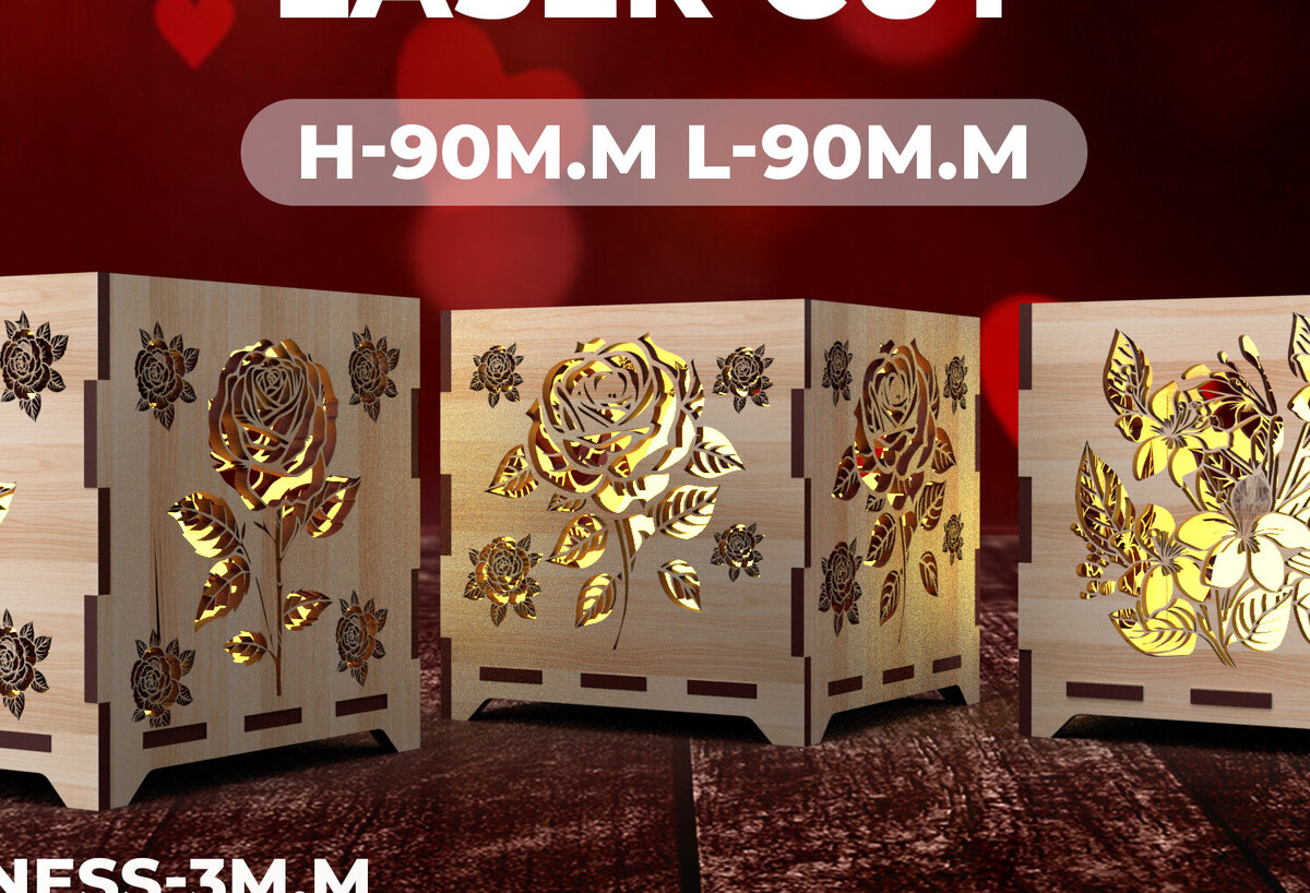 Intra απο ξύλο plywood 3mm-4mm πάχος – Κεριά Ημέρα του Αγίου Βαλεντίνου Κοπή λέιζερ 3 Δίασταση  20x20 cm INTRAFABR-85108666