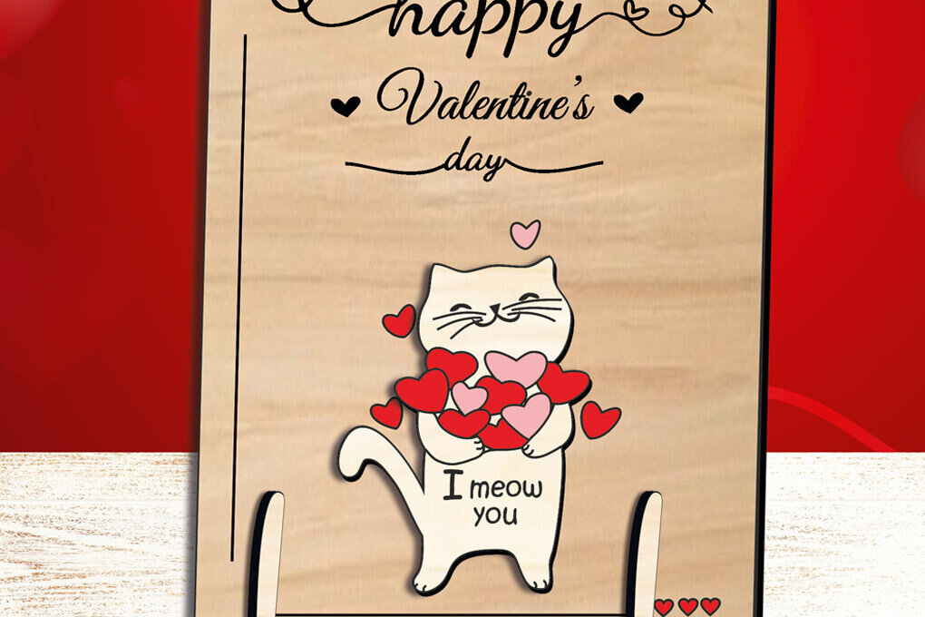 Intra απο ξύλο plywood 3mm-4mm πάχος – Κάρτα αγάπης γάτας για την ημέρα του Αγίου Βαλεντίνου Σε νιαουρίζω Δίασταση  20x20 cm INTRAFABR-111991092