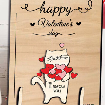 Intra απο ξύλο plywood 3mm-4mm πάχος – Κάρτα αγάπης γάτας για την ημέρα του Αγίου Βαλεντίνου Σε νιαουρίζω Δίασταση  20x20 cm INTRAFABR-111991092 - Image 2