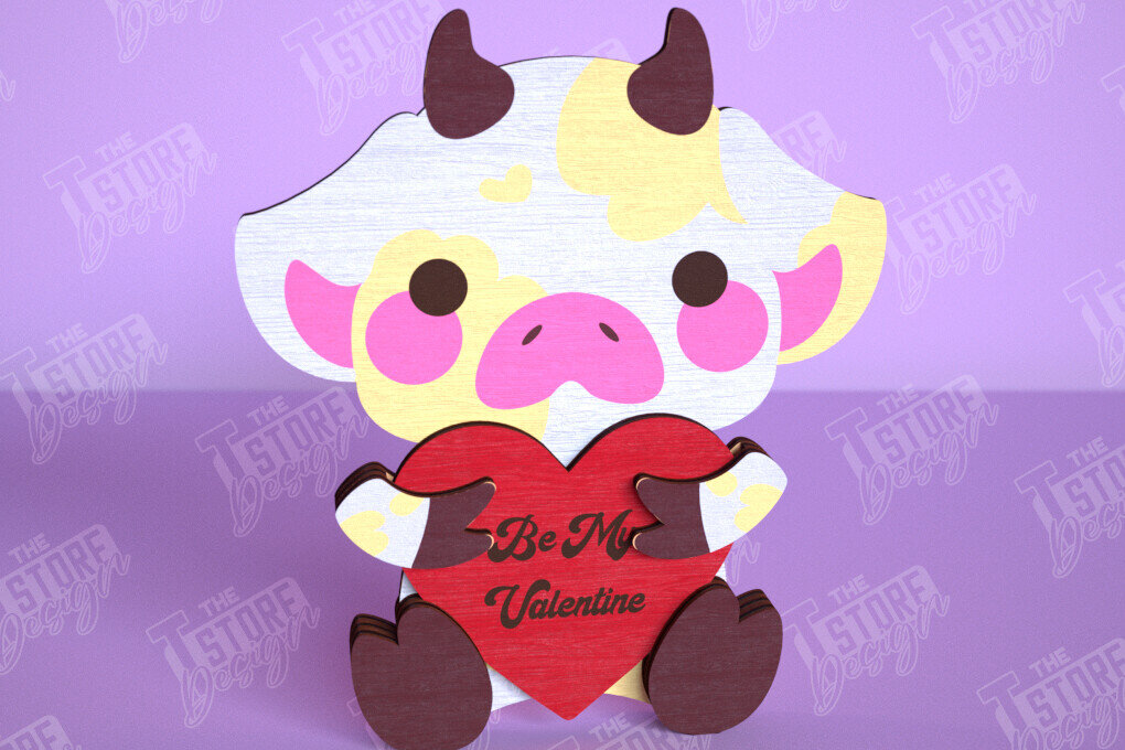 Intra απο ξύλο plywood 3mm-4mm πάχος – Αγελάδα του Αγίου Βαλεντίνου | Ρομαντικό Δώρο |CNC Δίασταση  20x20 cm INTRAFABR-113528710