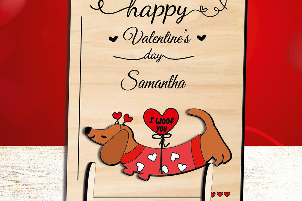 Intra απο ξύλο plywood 3mm-4mm πάχος – Κάρτα αγάπης Dachshund για την Ημέρα του Αγίου Βαλεντίνου Δίασταση  20x20 cm INTRAFABR-111991379