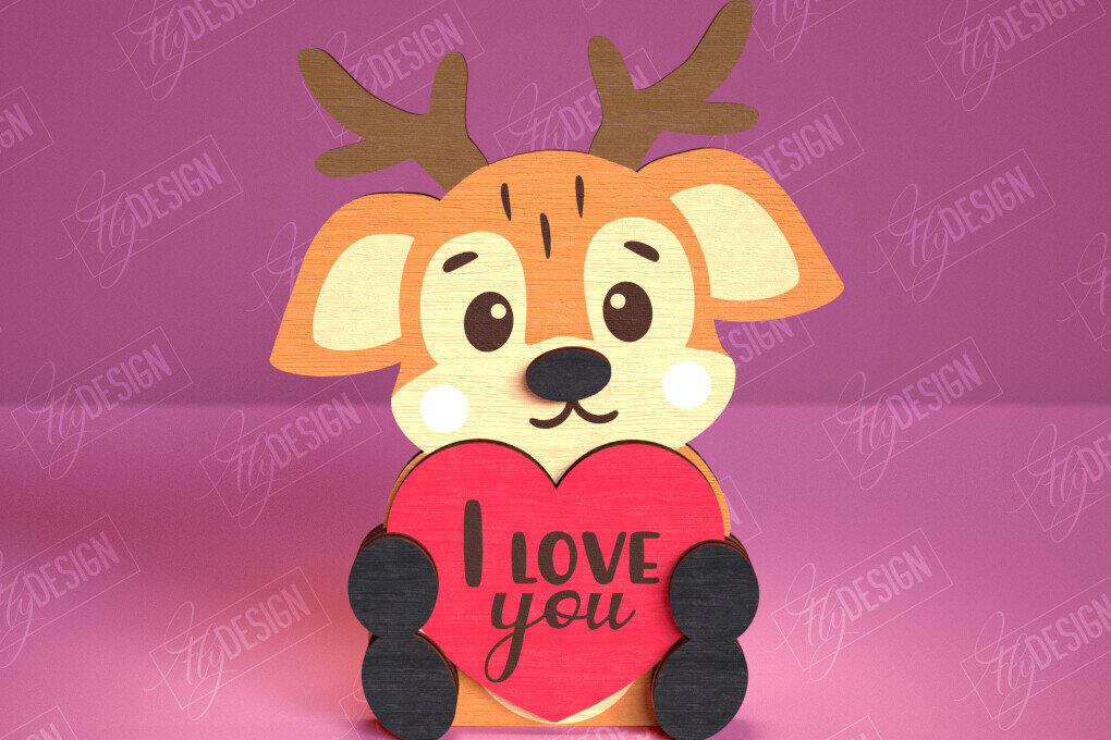 Intra απο ξύλο plywood 3mm-4mm πάχος – Ελάφια του Αγίου Βαλεντίνου | Ρομαντικό δώρο Δίασταση  20x20 cm INTRAFABR-113577277