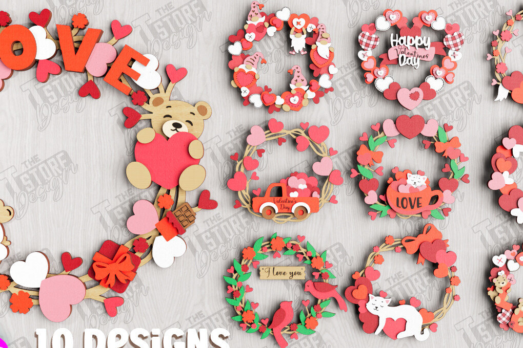 Intra απο ξύλο plywood 3mm-4mm πάχος – Πακέτο στεφάνι πόρτας για την ημέρα του Αγίου Βαλεντίνου | CNC Δίασταση  20x20 cm INTRAFABR-112632345