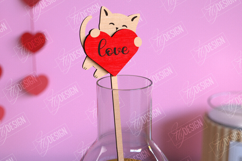 Intra απο ξύλο plywood 3mm-4mm πάχος – Αναδευτήρας ποτών για την ημέρα του Αγίου Βαλεντίνου | Αρχείο CNC Δίασταση  20x20 cm INTRAFABR-110118576