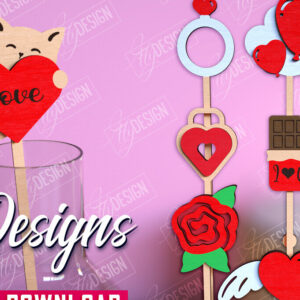 Intra απο ξύλο plywood 3mm-4mm πάχος – Πακέτο με αναδευτήρες ποτών για την ημέρα του Αγίου Βαλεντίνου Δίασταση  20x20 cm INTRAFABR-110118861