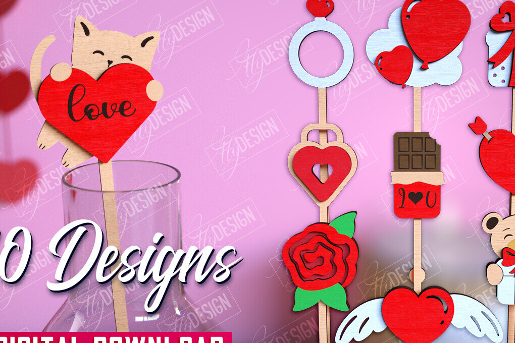 Intra απο ξύλο plywood 3mm-4mm πάχος – Πακέτο με αναδευτήρες ποτών για την ημέρα του Αγίου Βαλεντίνου Δίασταση  20x20 cm INTRAFABR-110118861