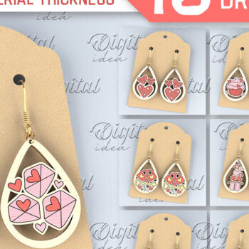 Intra απο ξύλο plywood 3mm-4mm πάχος – Πακέτο με σκουλαρίκια για την ημέρα του Αγίου Βαλεντίνου Δίασταση  5x5 cm INTRAFABR-87755452 - Image 1