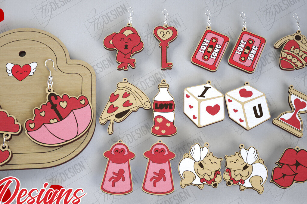 Intra απο ξύλο plywood 3mm-4mm πάχος – Πακέτο με σκουλαρίκια για την ημέρα του Αγίου Βαλεντίνου | Δώρο Δίασταση  5x5 cm INTRAFABR-113775977