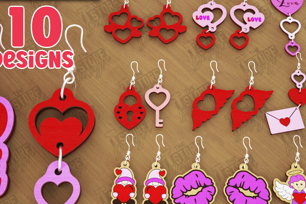 Intra απο ξύλο plywood 3mm-4mm πάχος – Πακέτο με σκουλαρίκια για την ημέρα του Αγίου Βαλεντίνου | Δώρο Δίασταση  5x5 cm INTRAFABR-112528331