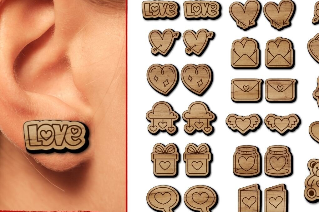 Intra απο ξύλο plywood 3mm-4mm πάχος – Αρχείο κοπής με λέιζερ σκουλαρίκια για την ημέρα του Αγίου Βαλεντίνου Δίασταση  5x5 cm INTRAFABR-55746266