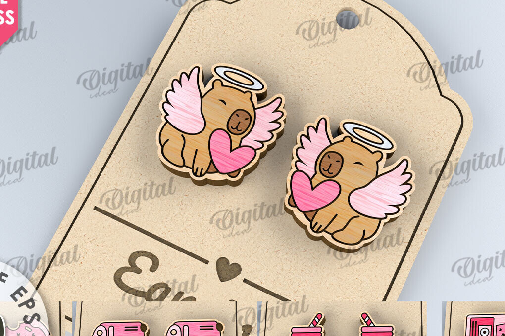 Intra απο ξύλο plywood 3mm-4mm πάχος – Πακέτο LaserCut με σκουλαρίκια για την ημέρα του Αγίου Βαλεντίνου Δίασταση  5x5 cm INTRAFABR-110111414