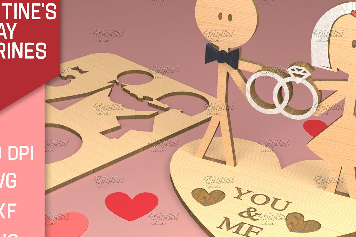 Intra απο ξύλο plywood 3mm-4mm πάχος – Ειδώλια του Αγίου Βαλεντίνου. Τρισδιάστατη Δίασταση  20x20 cm INTRAFABR-83739327