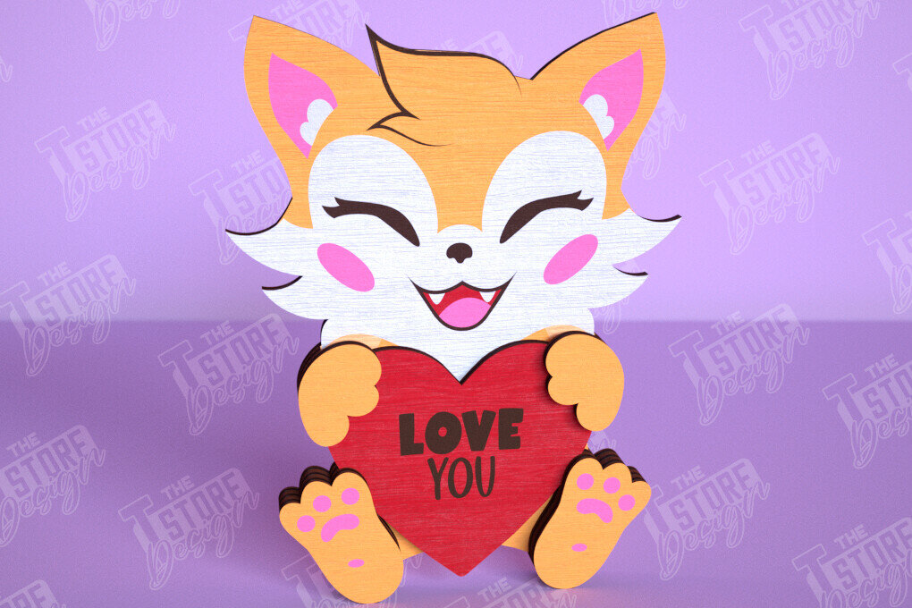 Intra απο ξύλο plywood 3mm-4mm πάχος – Ημέρα του Αγίου Βαλεντίνου Fox | Ρομαντικό Δώρο |CNC Δίασταση  20x20 cm INTRAFABR-113528554
