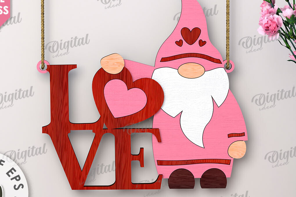 Intra απο ξύλο plywood 3mm-4mm πάχος – Κοπή λέιζερ Gnome για την Ημέρα του Αγίου Βαλεντίνου Δίασταση  20x20 cm INTRAFABR-112500618