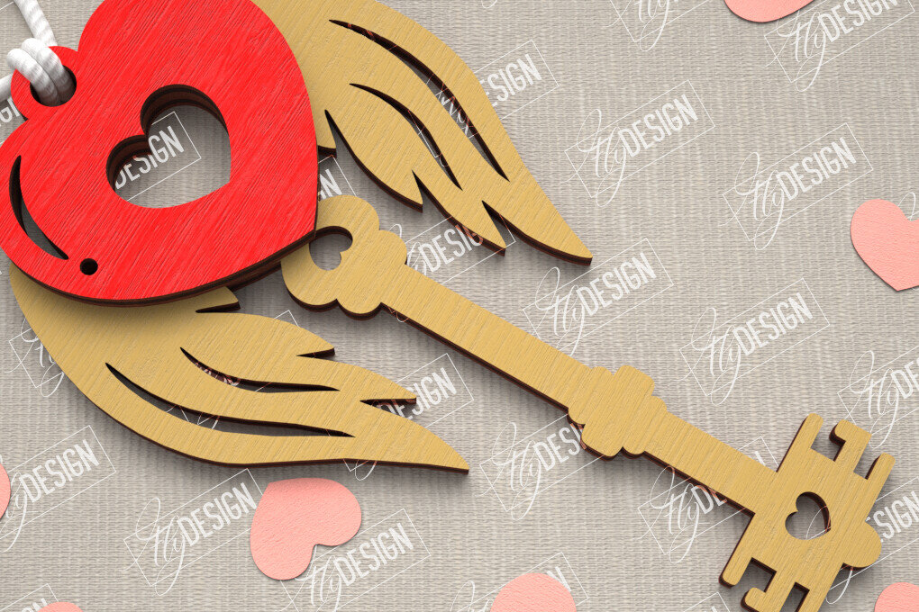 Intra απο ξύλο plywood 3mm-4mm πάχος – Κλειδί για την ημέρα του Αγίου Βαλεντίνου| Ιδέα δώρου |Μπρελόκ Δίασταση  5x5 cm INTRAFABR-109808038