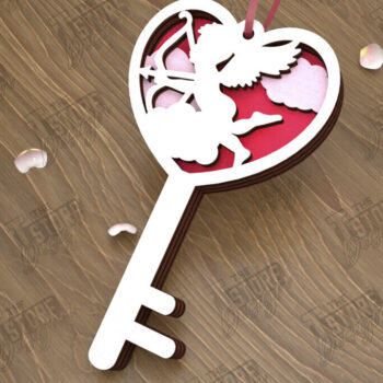 Intra απο ξύλο plywood 3mm-4mm πάχος – Κλειδί για την ημέρα του Αγίου Βαλεντίνου| Ιδέα δώρου |Μπρελόκ Δίασταση  5x5 cm INTRAFABR-110260507 - Image 1