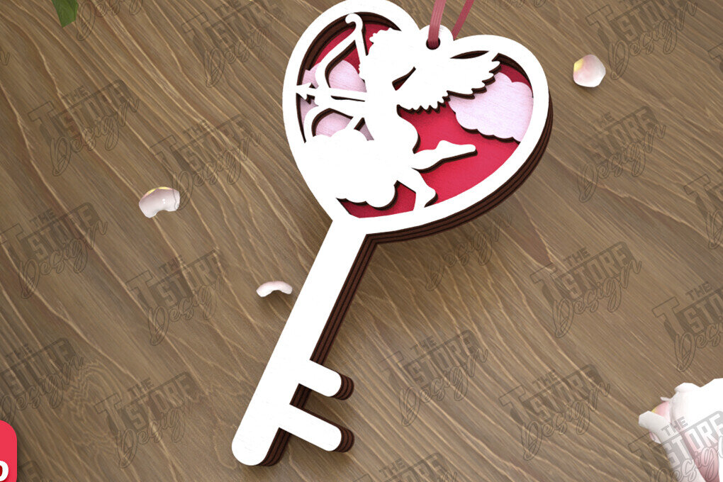 Intra απο ξύλο plywood 3mm-4mm πάχος – Κλειδί για την ημέρα του Αγίου Βαλεντίνου| Ιδέα δώρου |Μπρελόκ Δίασταση  5x5 cm INTRAFABR-110260507