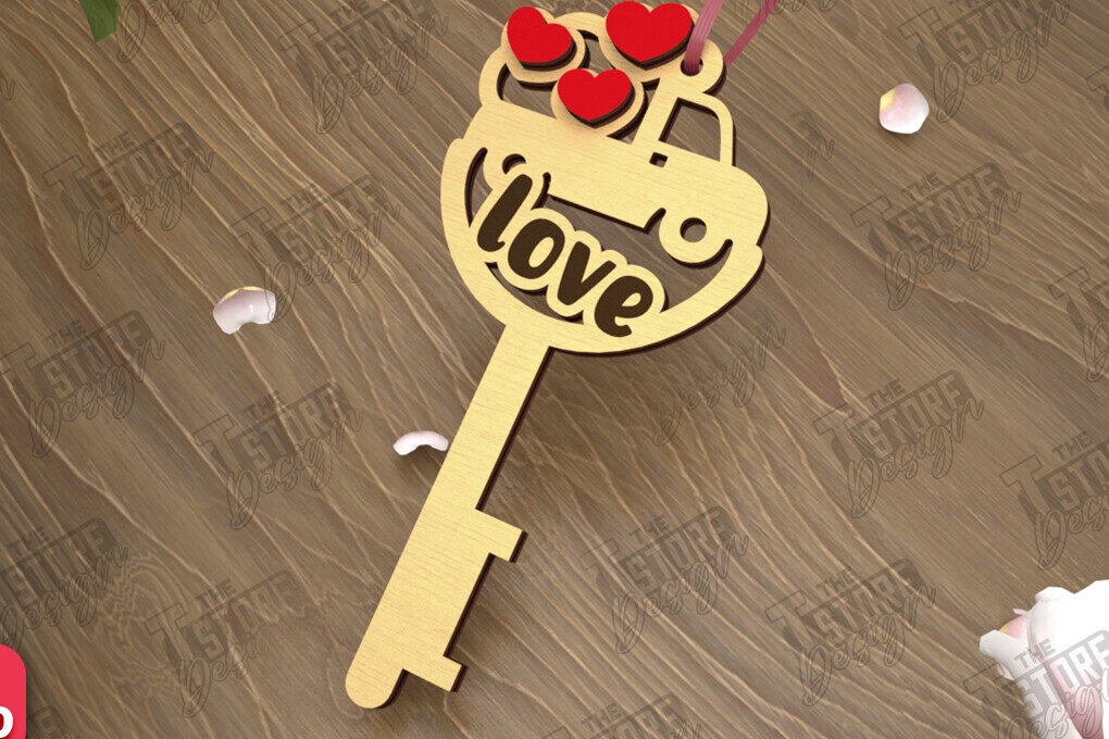 Intra απο ξύλο plywood 3mm-4mm πάχος – Κλειδί για την ημέρα του Αγίου Βαλεντίνου| Ιδέα δώρου |Μπρελόκ Δίασταση  5x5 cm INTRAFABR-110260546