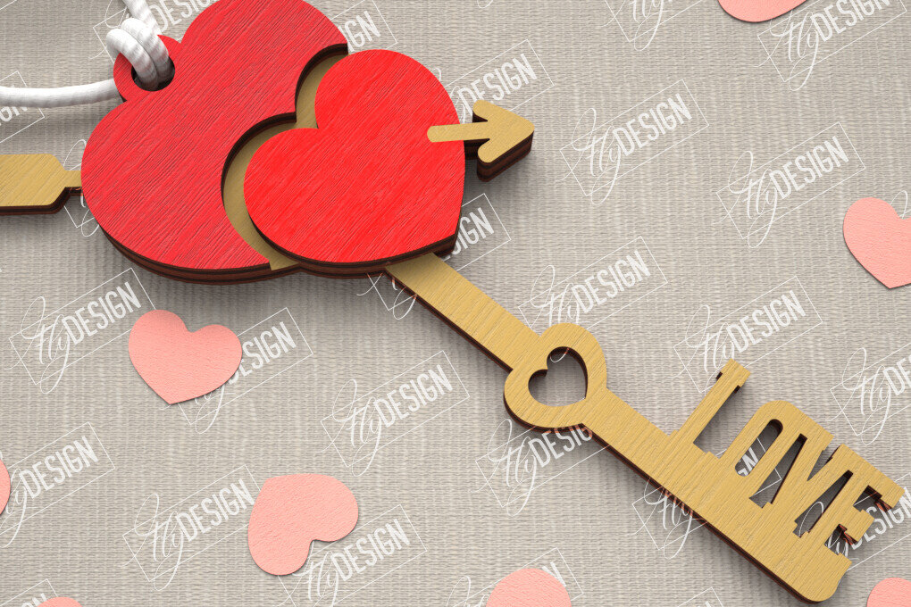 Intra απο ξύλο plywood 3mm-4mm πάχος – Κλειδί για την ημέρα του Αγίου Βαλεντίνου| Ιδέα δώρου |Μπρελόκ Δίασταση  5x5 cm INTRAFABR-109808002