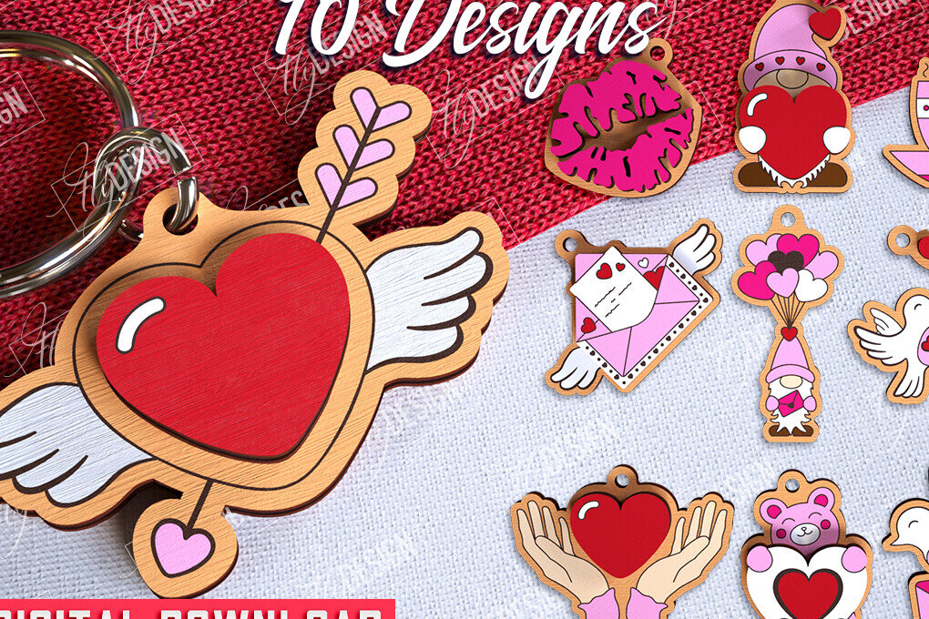 Intra απο ξύλο plywood 3mm-4mm πάχος – Πακέτο μπρελόκ για την ημέρα του Αγίου Βαλεντίνου | CNC Δίασταση  5x5 cm INTRAFABR-108905342