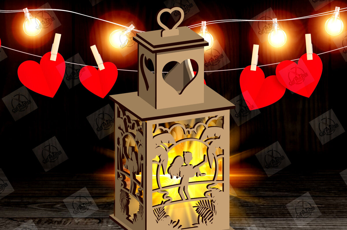 Intra απο ξύλο plywood 3mm-4mm πάχος – Φανάρι για την Ημέρα του Αγίου Βαλεντίνου με Δίασταση  20x20 cm INTRAFABR-115156569