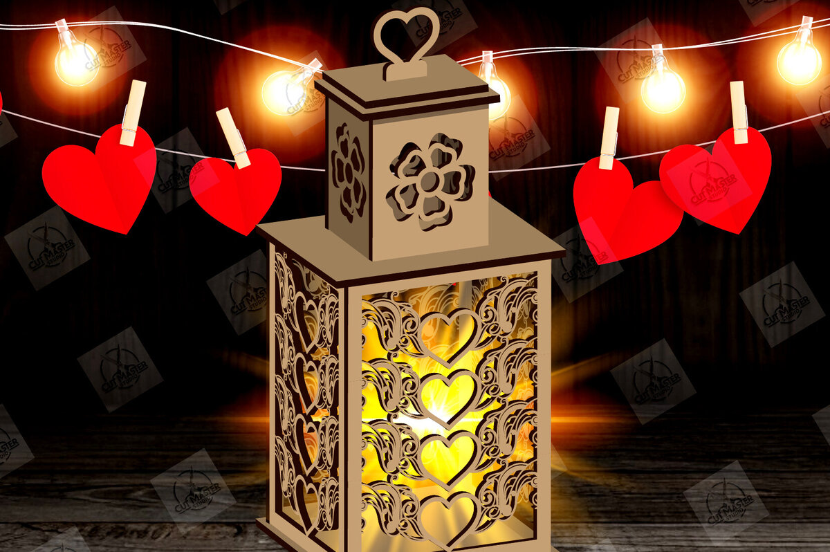 Intra απο ξύλο plywood 3mm-4mm πάχος – Φανάρι για την Ημέρα του Αγίου Βαλεντίνου με Δίασταση  20x20 cm INTRAFABR-115156709