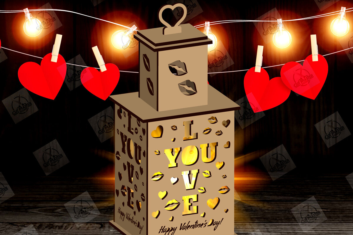 Intra απο ξύλο plywood 3mm-4mm πάχος – Φανάρι για την Ημέρα του Αγίου Βαλεντίνου με Δίασταση  20x20 cm INTRAFABR-115157013