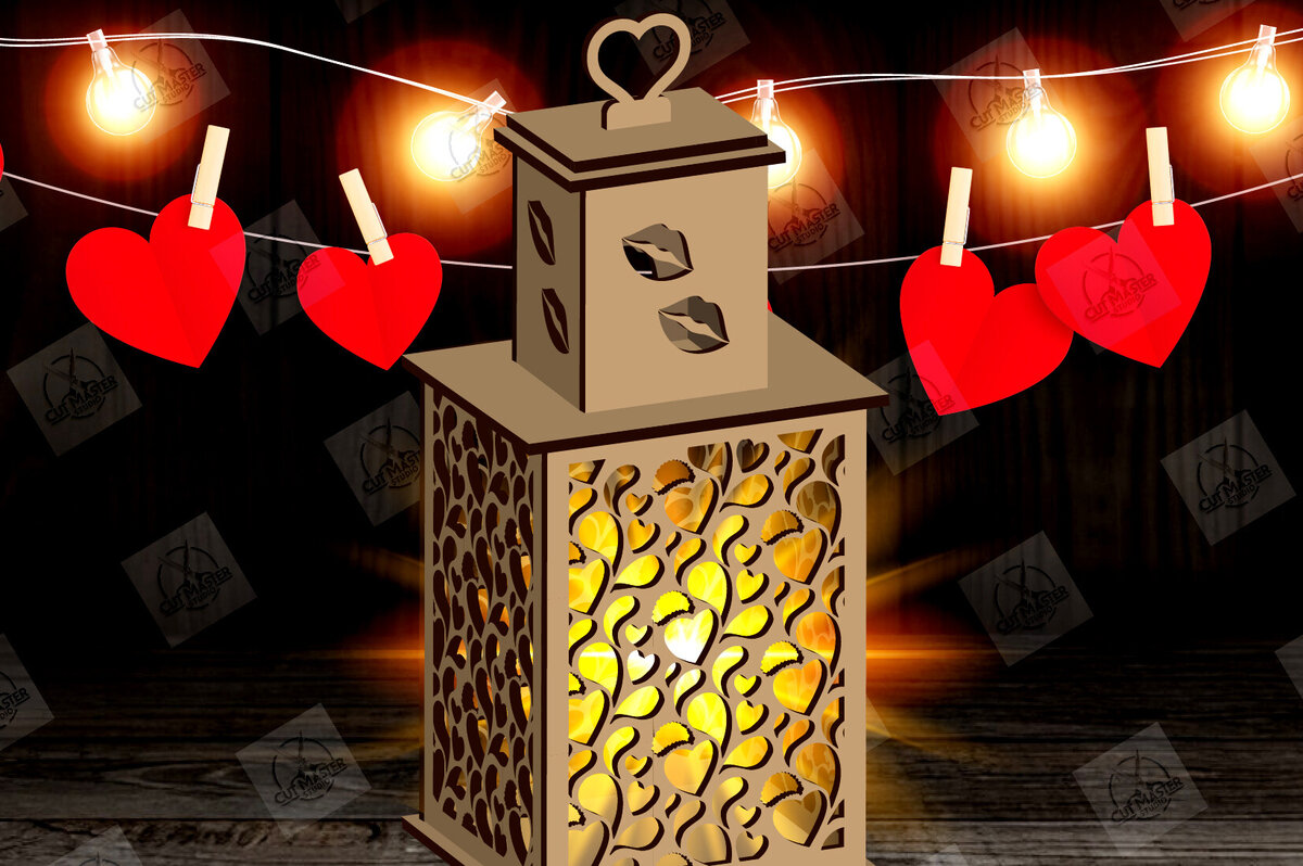 Intra απο ξύλο plywood 3mm-4mm πάχος – Φανάρι για την Ημέρα του Αγίου Βαλεντίνου με Δίασταση  20x20 cm INTRAFABR-115157062