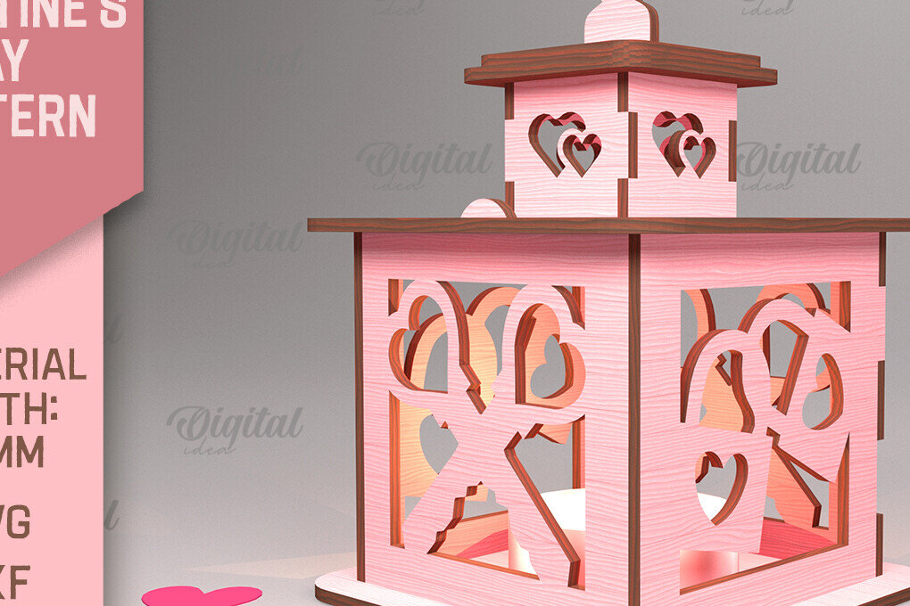 Intra απο ξύλο plywood 3mm-4mm πάχος – Φανάρι για την ημέρα του Αγίου Βαλεντίνου. 3D Lasercut Δίασταση  20x20 cm INTRAFABR-88058083