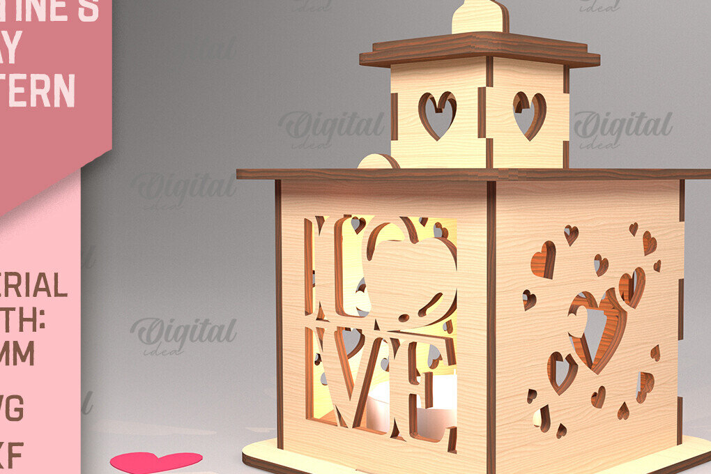 Intra απο ξύλο plywood 3mm-4mm πάχος – Φανάρι για την ημέρα του Αγίου Βαλεντίνου. 3D Lasercut Δίασταση  20x20 cm INTRAFABR-88057925