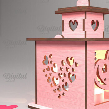 Intra απο ξύλο plywood 3mm-4mm πάχος – Φανάρι για την ημέρα του Αγίου Βαλεντίνου. 3D Lasercut Δίασταση  20x20 cm INTRAFABR-88057949 - Image 1