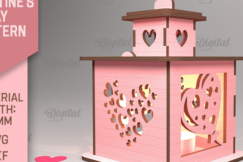 Intra απο ξύλο plywood 3mm-4mm πάχος – Φανάρι για την ημέρα του Αγίου Βαλεντίνου. 3D Lasercut Δίασταση  20x20 cm INTRAFABR-88057949