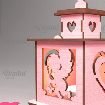 Intra απο ξύλο plywood 3mm-4mm πάχος – Φανάρι για την ημέρα του Αγίου Βαλεντίνου. 3D Lasercut Δίασταση  20x20 cm INTRAFABR-88058014 - Image 1