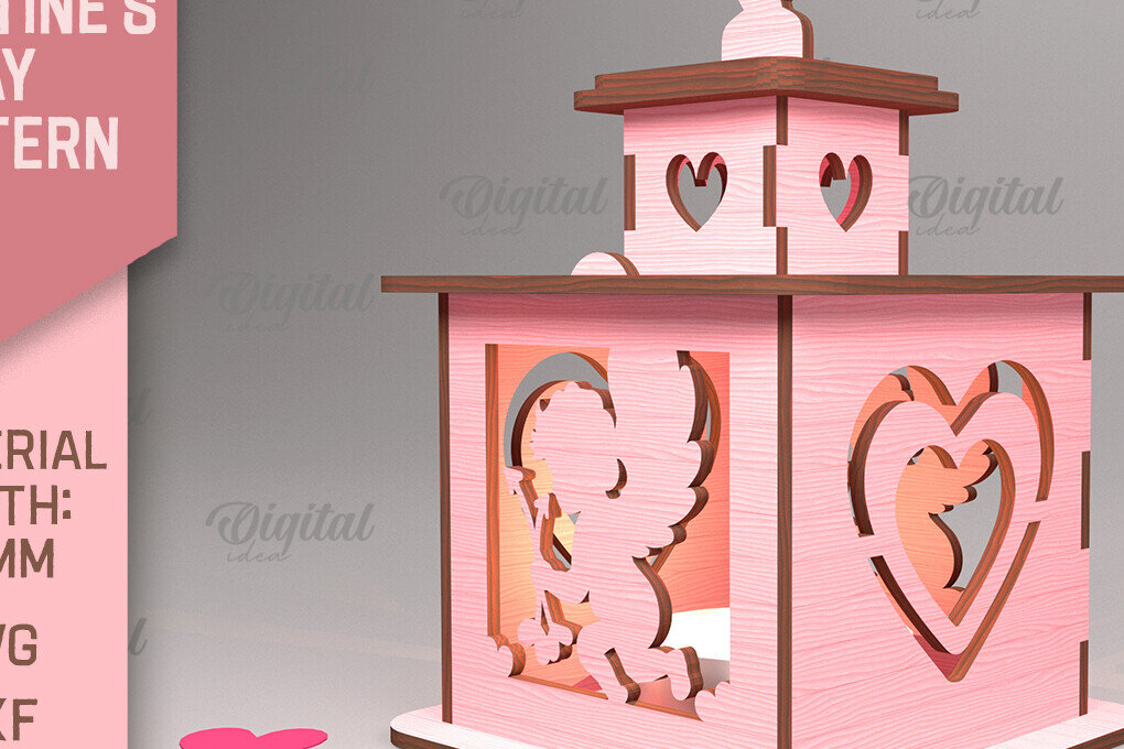 Intra απο ξύλο plywood 3mm-4mm πάχος – Φανάρι για την ημέρα του Αγίου Βαλεντίνου. 3D Lasercut Δίασταση  20x20 cm INTRAFABR-88058014