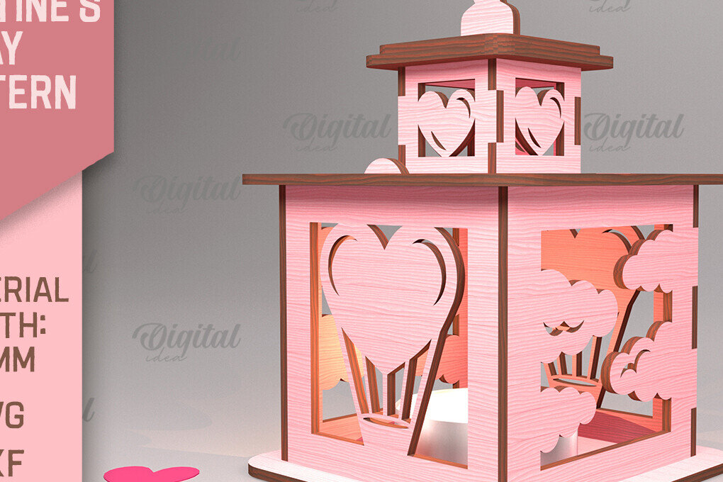 Intra απο ξύλο plywood 3mm-4mm πάχος – Φανάρι για την ημέρα του Αγίου Βαλεντίνου. 3D Lasercut Δίασταση  20x20 cm INTRAFABR-88058034